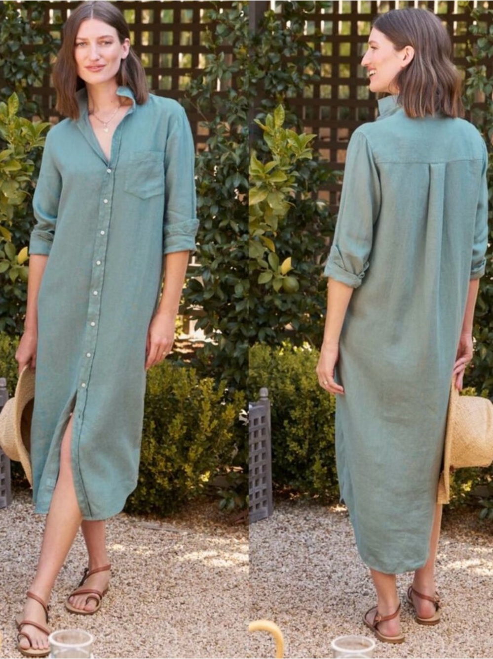 Frank & Eileen Rory Maxi Shirt Dress Eucalyptus Washed Linen Size Small - Picture 8 of 8